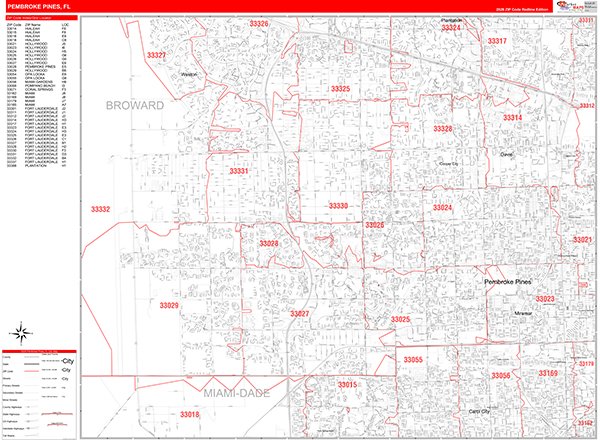 Pembroke Pines, FL Zip Code Map